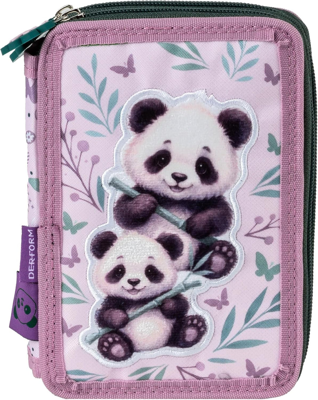 Panda Pandabär Bärchen, 3-Fach Federtasche Federmappe, 44 tlg. gefüllt für Kinder Jungen Mädchen, ro