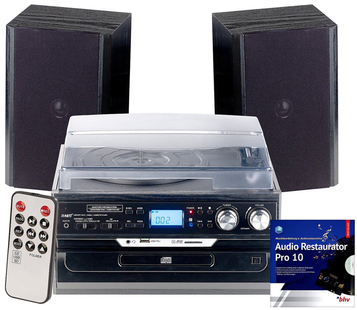 auvisio Cassette digitalisieren: 5in1-Plattenspieler mit Bluetooth und Digitalisier-Funktion, 40 Wat