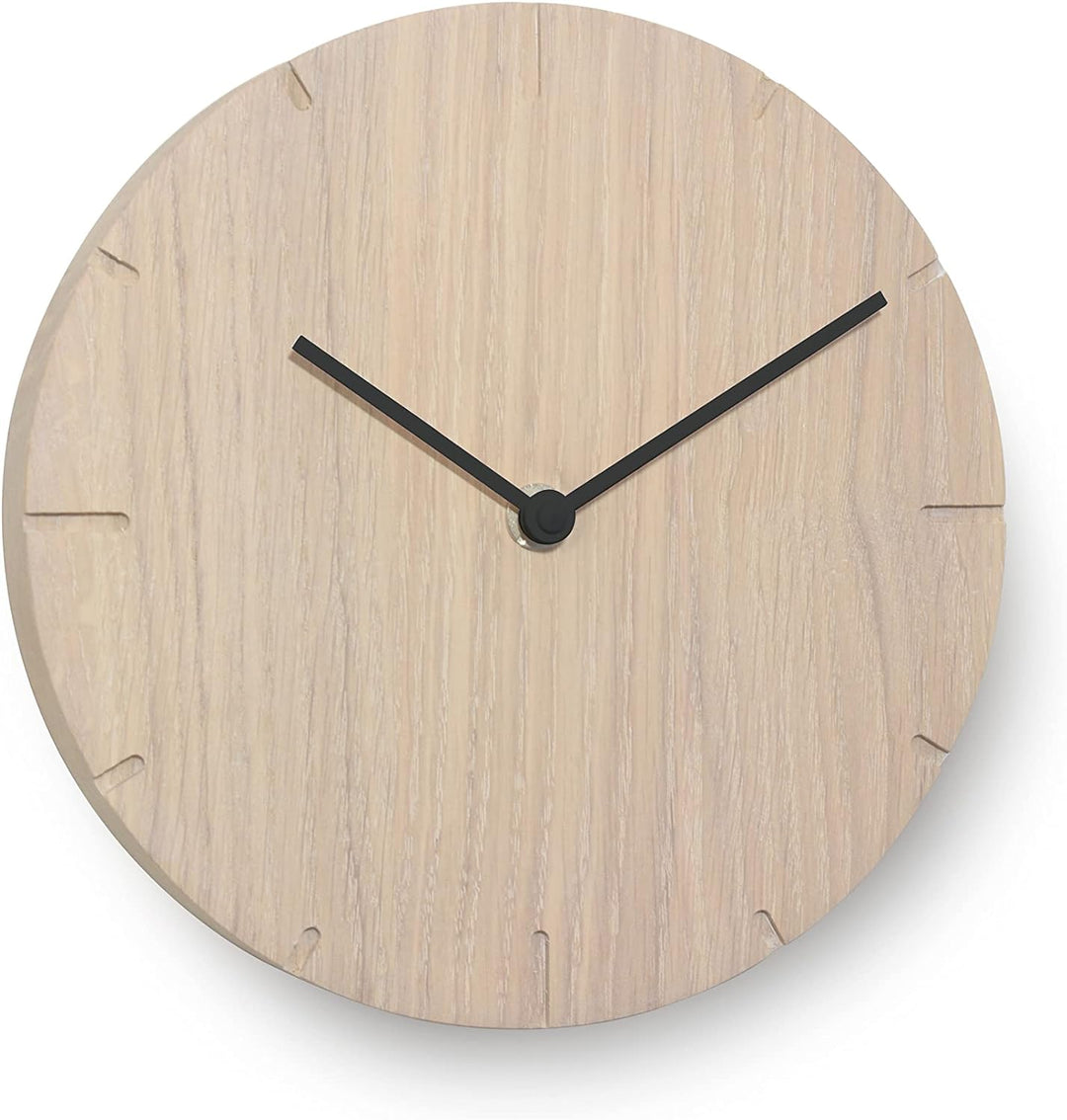 Natuhr Wanduhr Eiche gekalkt Holz Solide 20 cm Mini Massivholz, geräuscharmes U.T.S. Uhrwerk (Eiche
