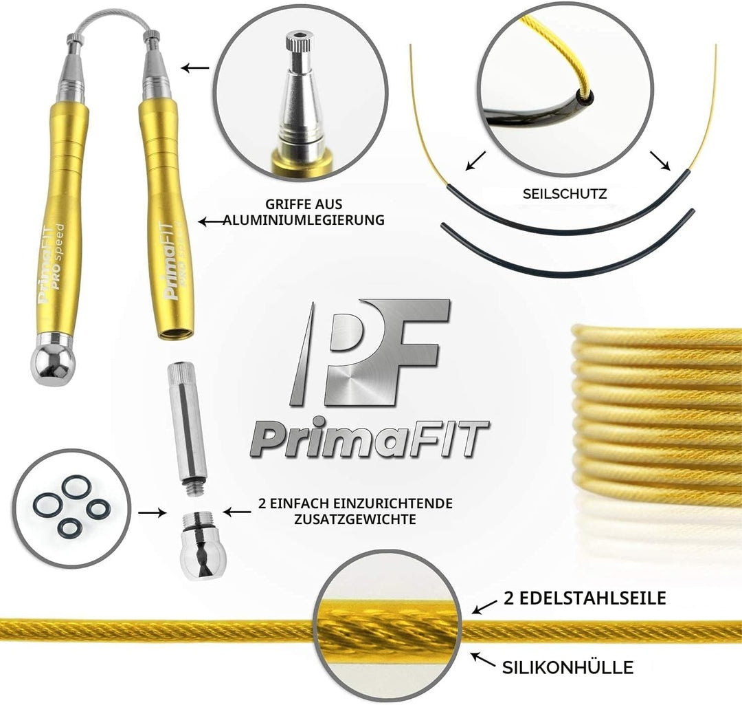 PrimaFIT Springseil Erwachsene Fitness Pro Speed Jump Rope 3m Seilspringen Verstellbar Mit Gewichten