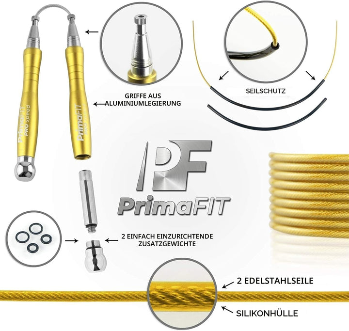 PrimaFIT Springseil Erwachsene Fitness Pro Speed Jump Rope 3m Seilspringen Verstellbar Mit Gewichten