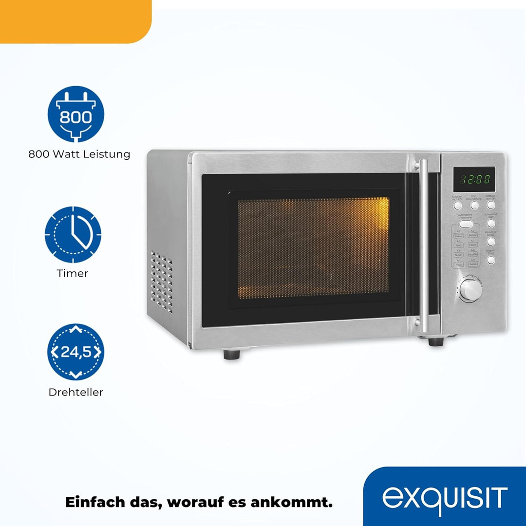 Exquisit Mikrowelle UMW 800 G-3 Inox / 800 Watt / Grill 1000 Watt / Unterbau-Mikrowelle / 20L / Edel