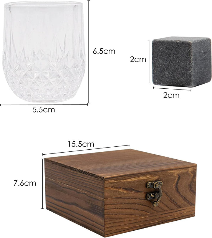 TRIXES Kleine Whiskey-Gläser-Geschenkbox – Whiskey-Gläser, Steine, Untersetzer und Zangen-Set – Gesc
