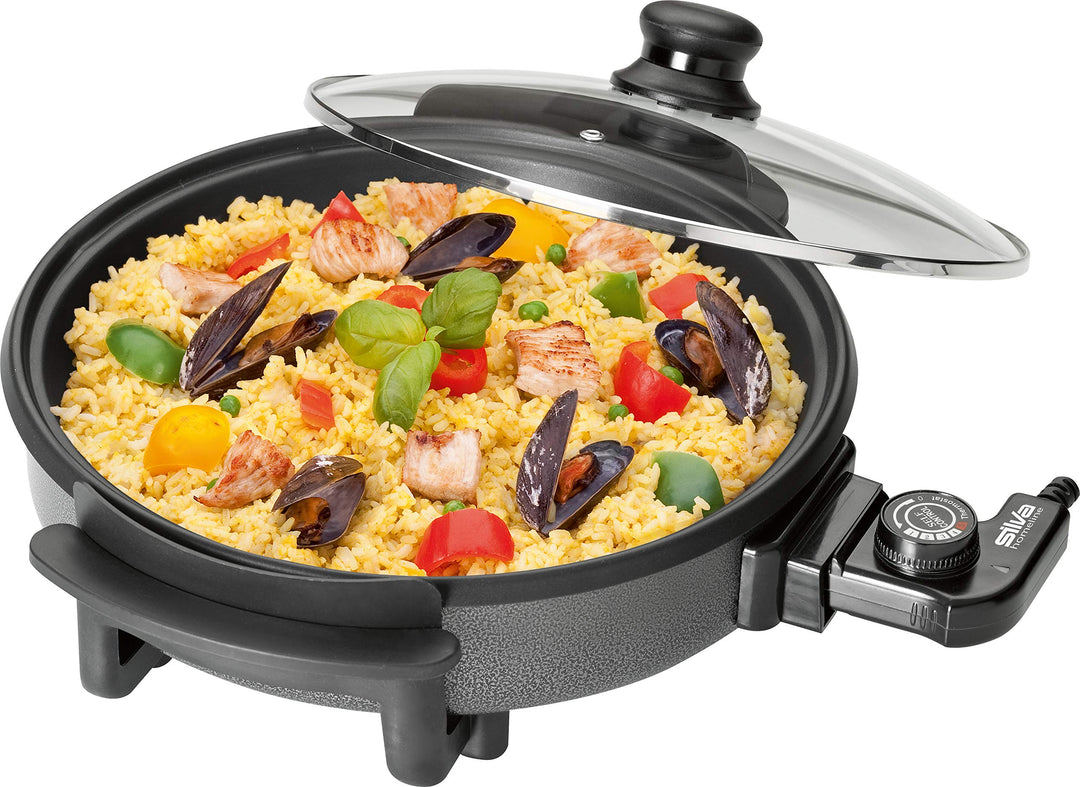 Silva-Homeline PPF 1503A Partypfanne mit Glasdeckel zum Kochen, Braten, Dünsten, Auftauen und Warmha