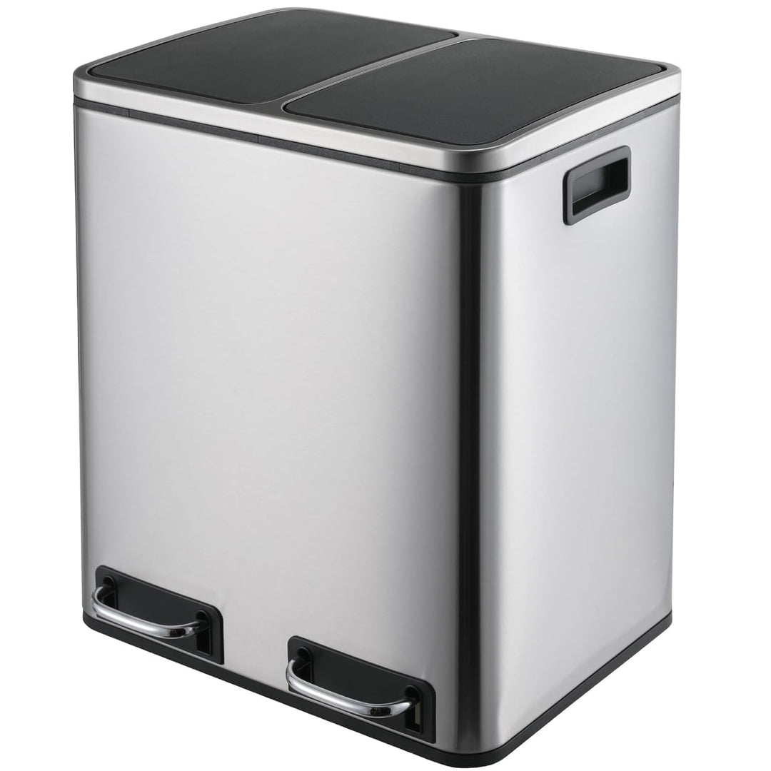 LIFERUN Mülleimer 2 Fächer, 2 x 15 Liter Abfalleimer Küche aus Metall, Softclose Deckel, Inneneimer