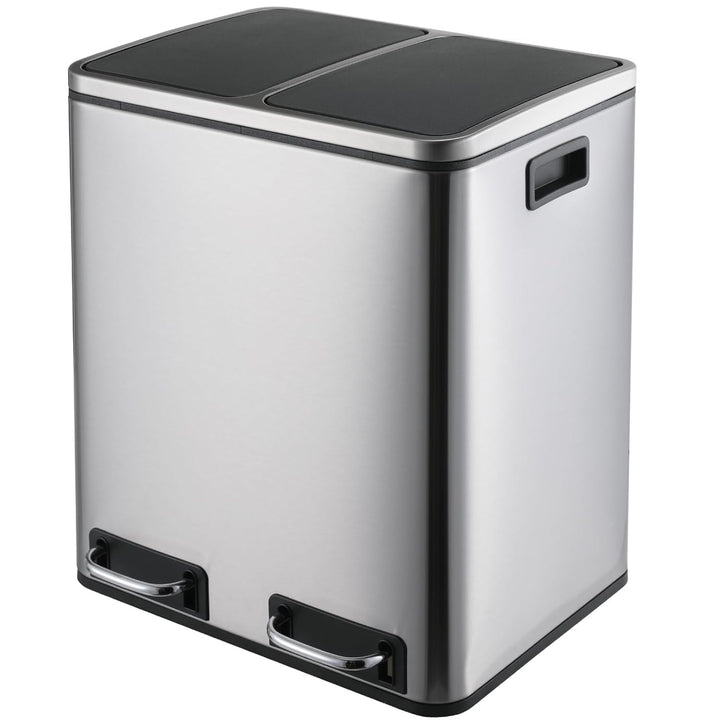 LIFERUN Mülleimer 2 Fächer, 2 x 15 Liter Abfalleimer Küche aus Metall, Softclose Deckel, Inneneimer