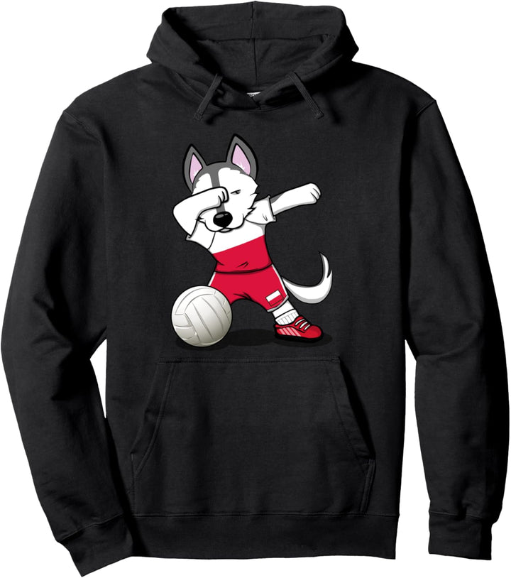 Dabbing Husky Hund Polen Volleyball Polnische Flagge Sport Pullover Hoodie