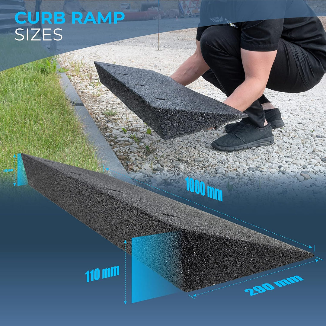 HASKYY Bordsteinrampe Gummi schwarz 2X I Breite: 100 cm I Höhe: 110 mm I Rampe Gummikeil Rollstuhlra