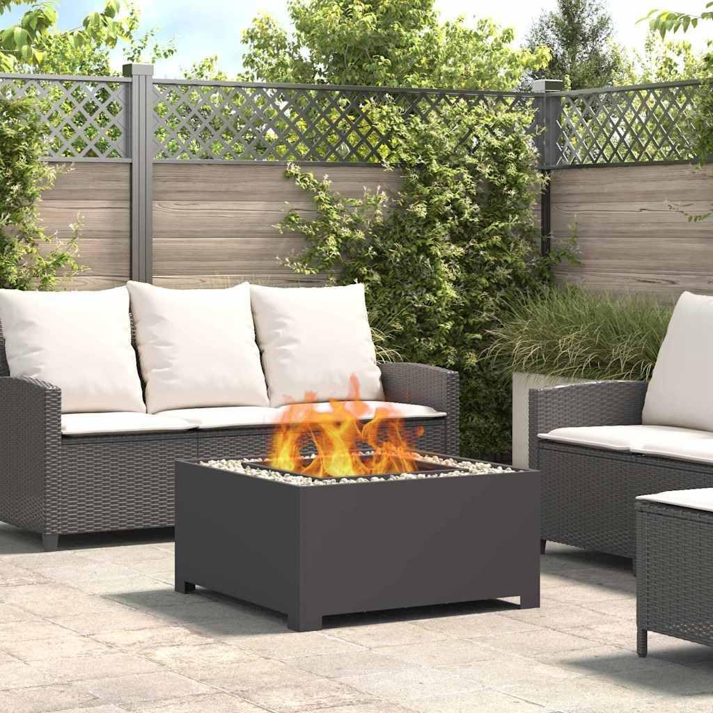 vidaXL Feuerstelle Schwarz 80 x 80 x 40 cm Stahl, Garten und Terrasse, quadratischer Feuergrill, Aus