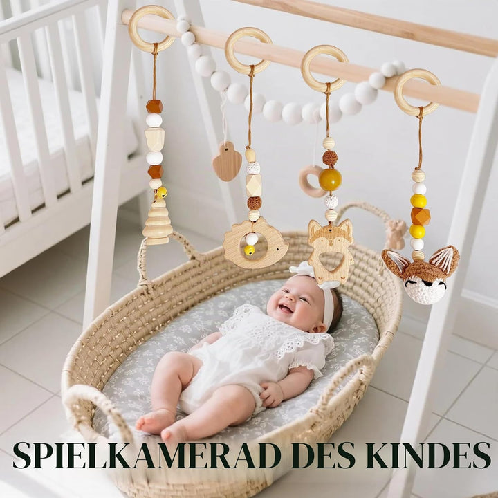 4 Stück Spielebogen Babies Holz, Spieltrapez Baby, Baby Gym Holz, Anhänger Spielbogen, für Mädchen J