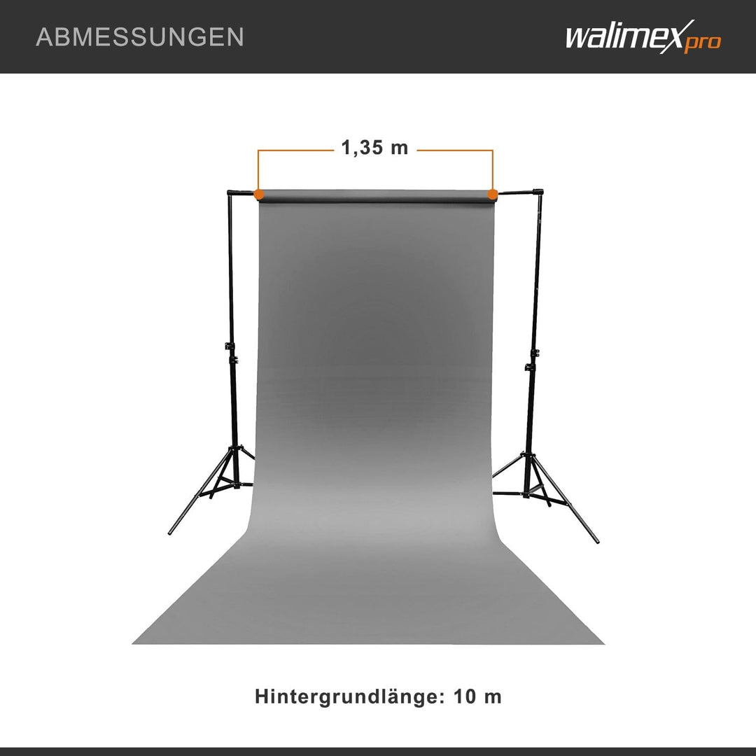 Walimex pro Papierhintergrund grau 1,35m x 10m, Nahtloser Hintergrundkarton, ideal für Fotografie, V