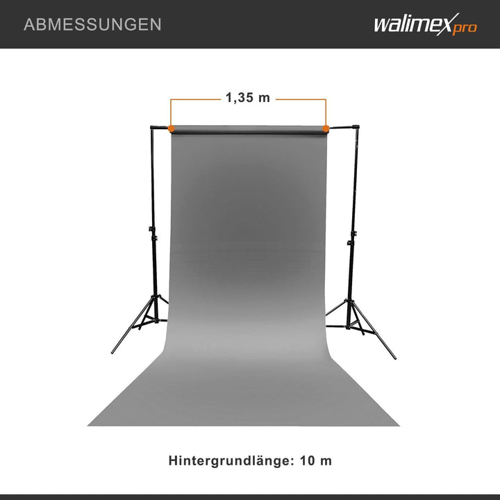 Walimex pro Papierhintergrund grau 1,35m x 10m, Nahtloser Hintergrundkarton, ideal für Fotografie, V
