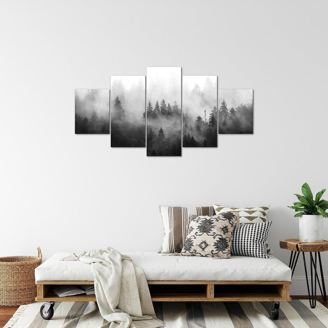 Runa Art Bild Wohnzimmer Schlafzimmer Wald Natur 5 Teilig Landschaft Schwarz Weiss Wandbilder auf Vl