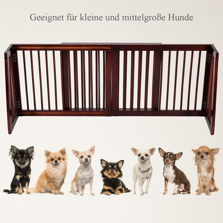GYMAX Freistehendes Absperrgitter Holz, 140-203 cm einziehbares Haustiergitter, Hundegitter mit 2 St