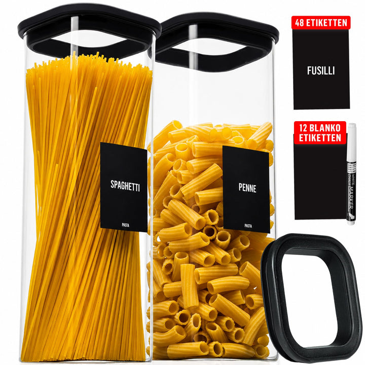 Deco haus Vorratsgläser mit Glasdeckel für Spaghetti 2x 2300ml + Etiketten | Vorratsdosen Glas mit D