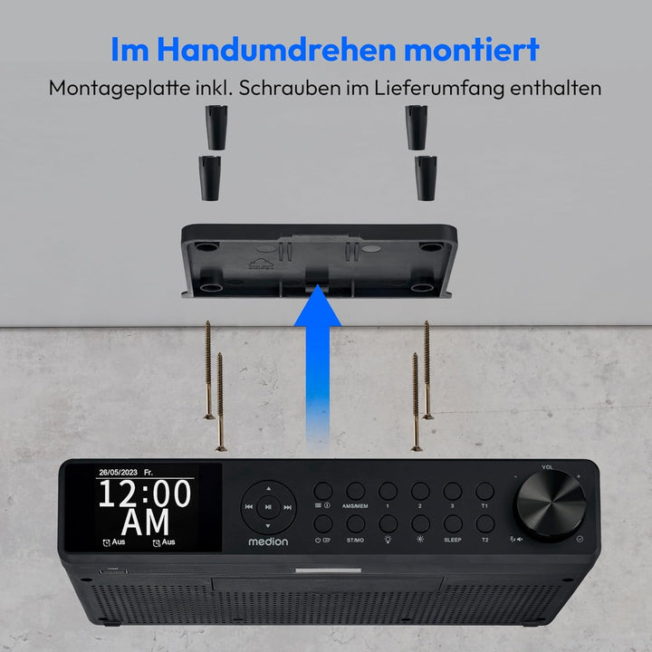 MEDION P66750 Küchen Unterbauradio (DAB+ Küchenradio, PLL UKW Radio, dimmbares TFT Farbdisplay, Koch