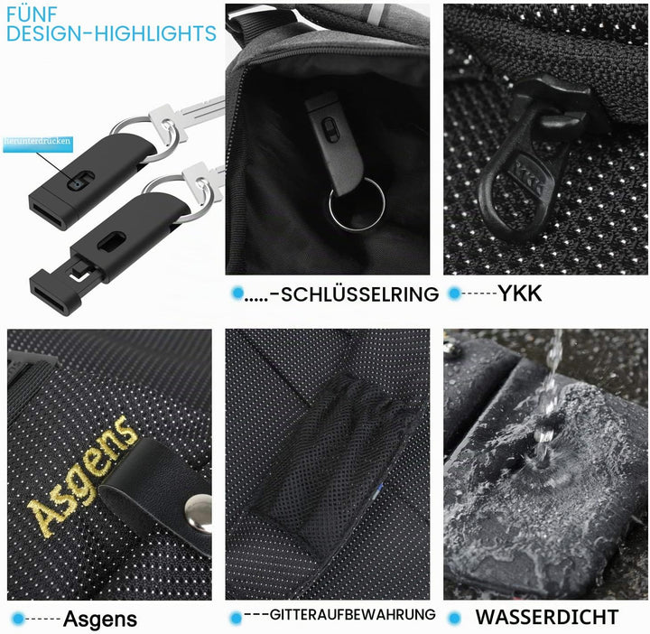 Asgens Crossbody Sport-Brusttasche Praktische Mehrzweck-Sicherheits-Umhängetasche Wasserdichte Umhän
