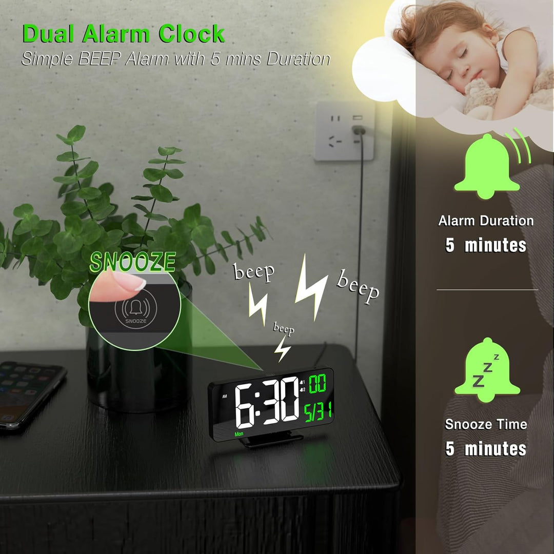 KOSUMOSU Tischuhr 6,7 Zoll Schwarze Digitale Weckeruhr mit Doppelalarm, wecker digital,digitalwecker