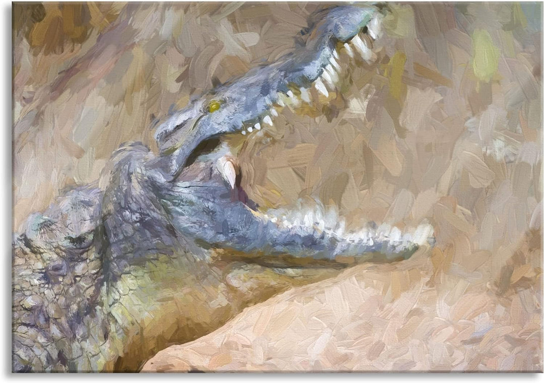 Pixxprint Glasbild | Wandbild aus Echtglas | gewaltiges Krokodil | 100x70 cm | inkl. Aufhängung und