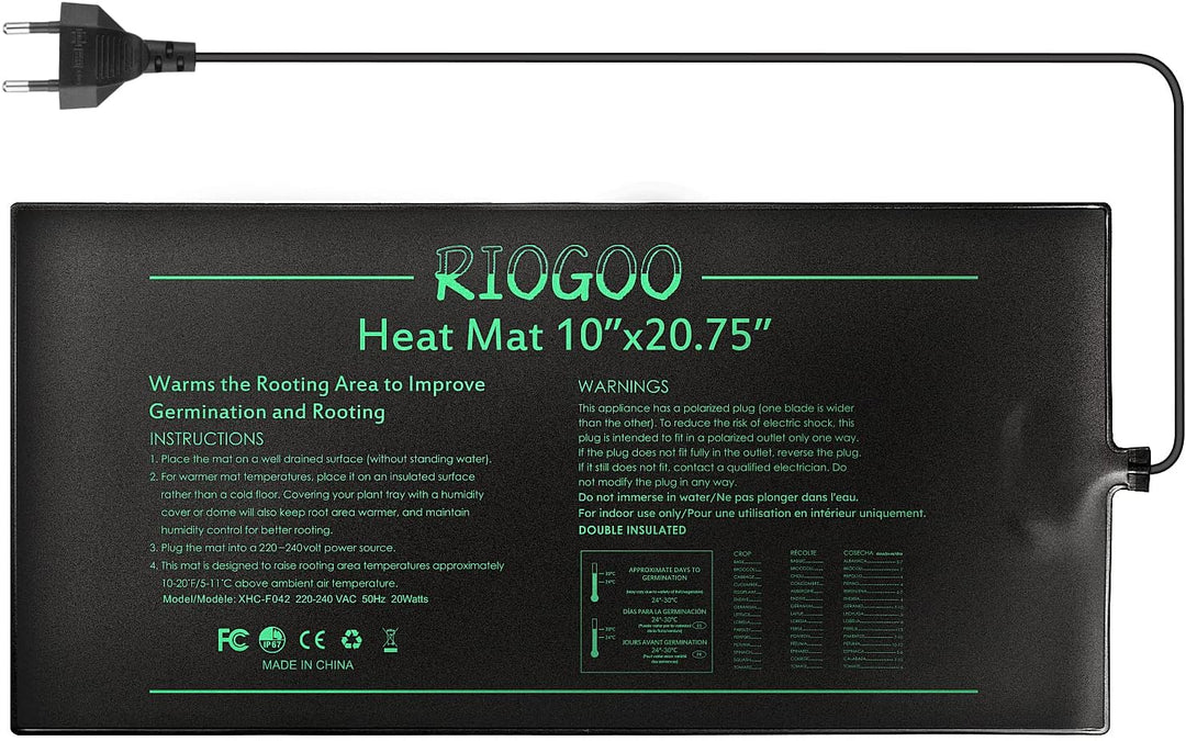 RIOGOO Strapazierfähige Setzling-Heizmatte Wasserdichtes Gewächshaus-Heizkissen 10" x 20,75" Keimbeh