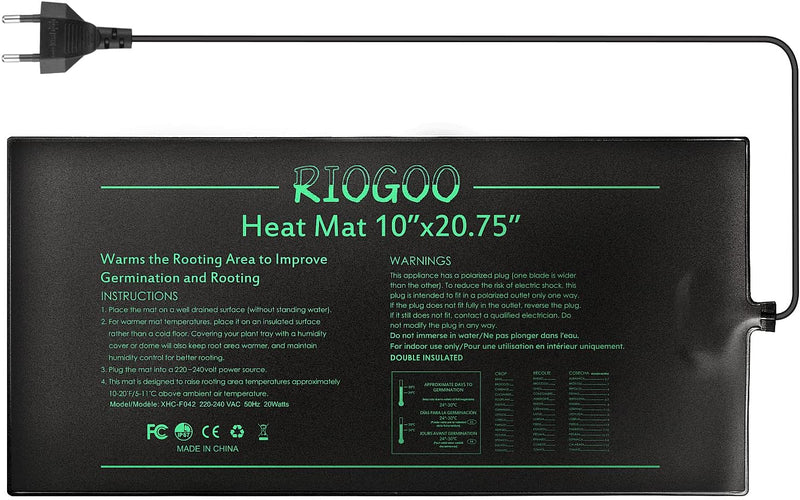 RIOGOO Strapazierfähige Setzling-Heizmatte Wasserdichtes Gewächshaus-Heizkissen 10" x 20,75" Keimbeh