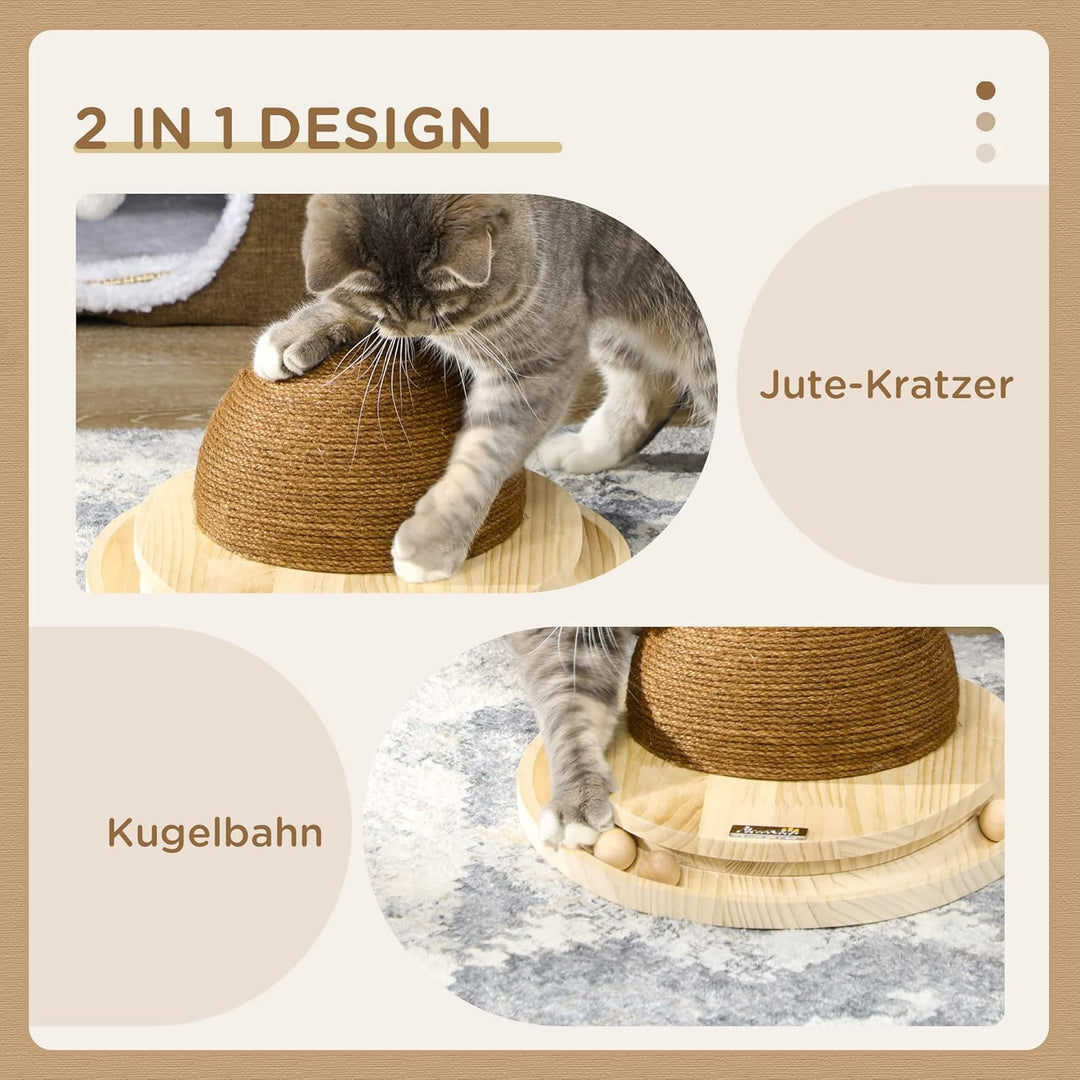 PawHut Interaktives Kratzspielzeug, 2-in-1-Design Katzenspielzeug mit Kugelbahn und Kratzbrett, Krat
