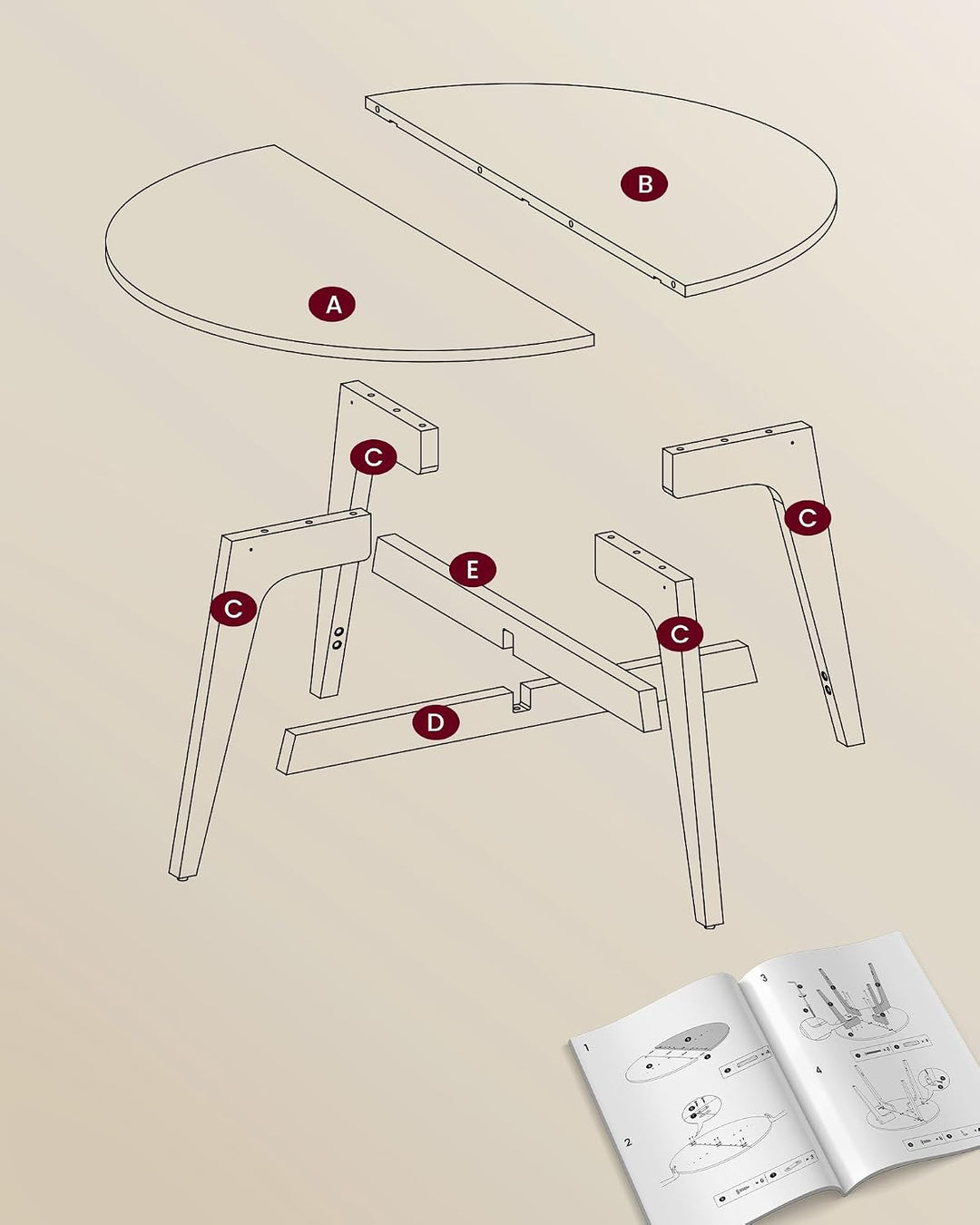 VASAGLE MAEZO Kollektion - Couchtisch rund, 80 cm Wohnzimmertisch, konische Beine, geschwungene Form