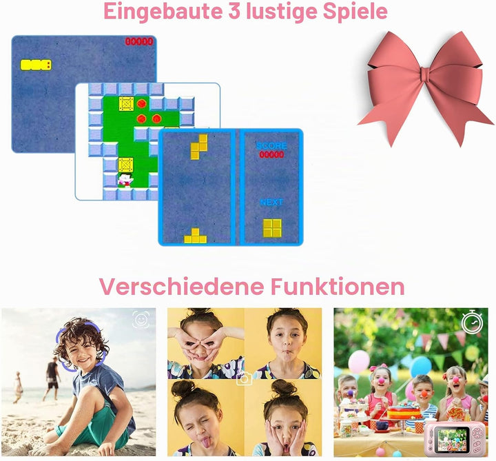 Andoer Kamerakinder, 1080P 40MP Digitalkamera Kinder mit Stativ, 2,4" IPS Bildschirm 180° drehbares