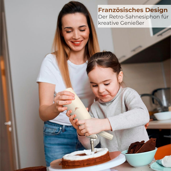 SO'MAISON Siphon Chantilly, 500 ml, cremefarbenes Vintage-Design, Rezeptbuch zum Nachfüllen – Siphon