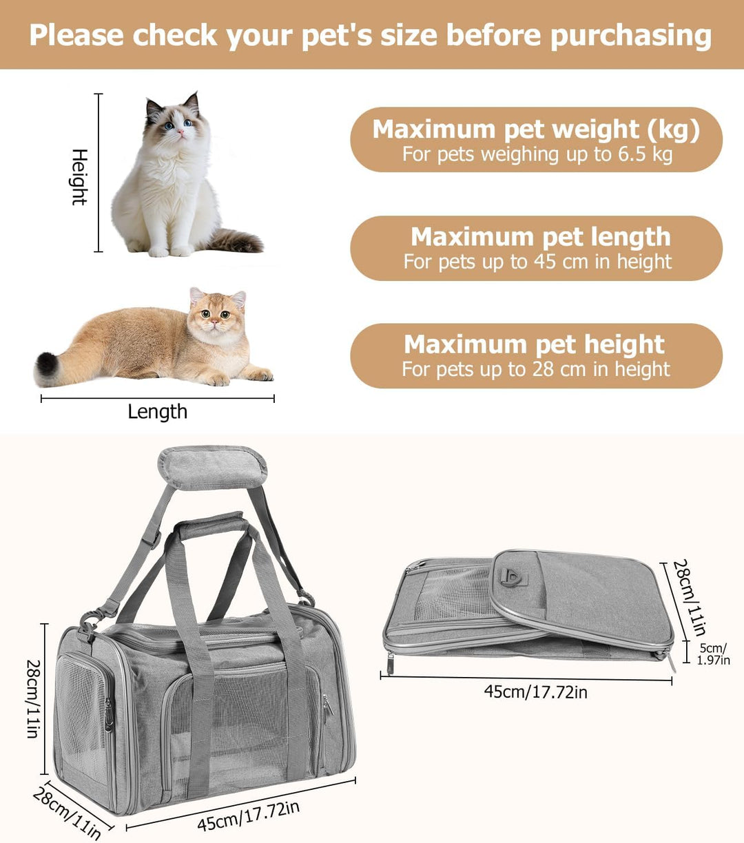 Transportbox für Katze und Hund, Faltbare Transporttasche, atmungsaktive Katzentransportbox, mit Sch