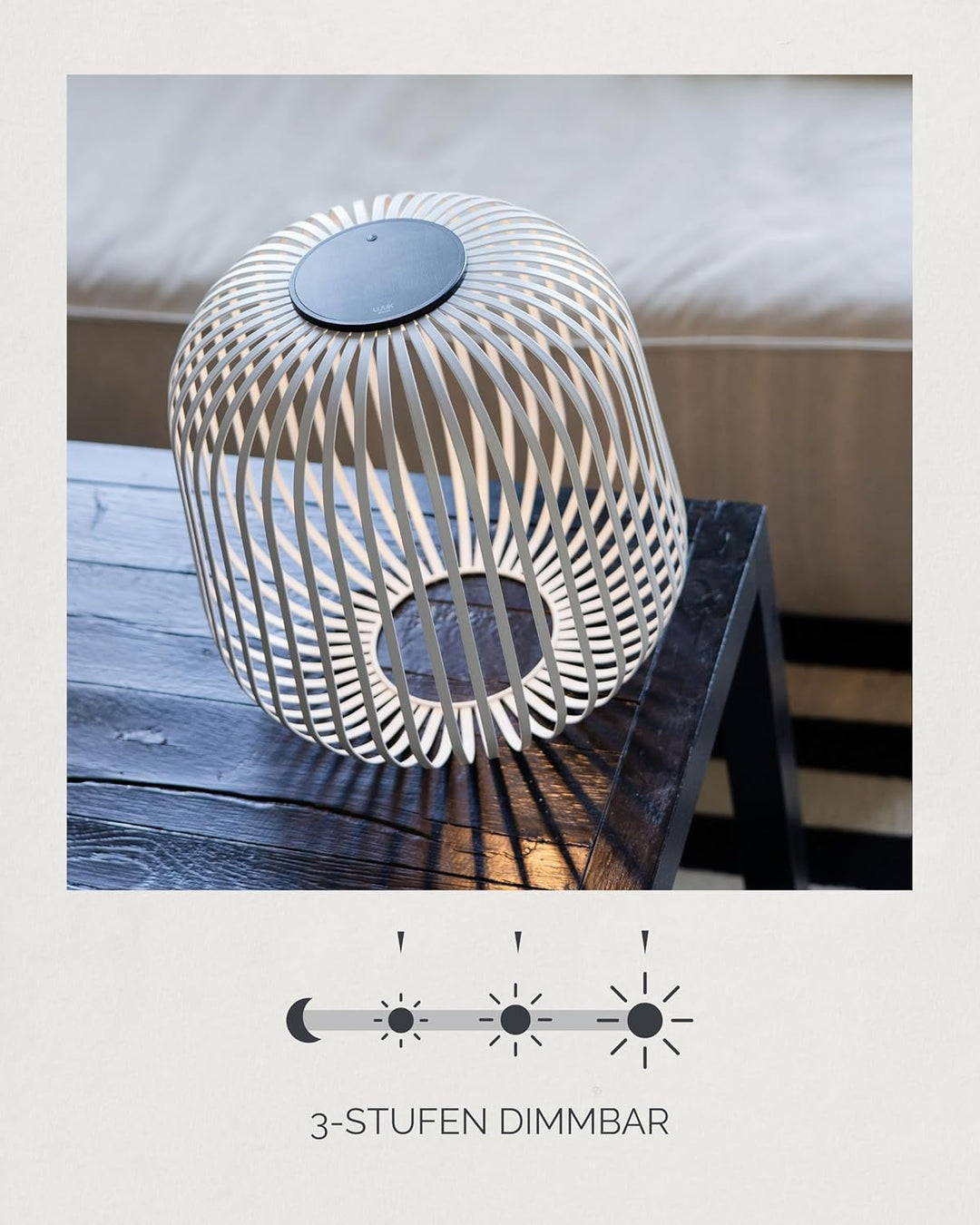 LUUK Studio Grosse Solar Tischlampe, kabellos & tragbar, Outdoor Solarbeleuchtung für den Aussenbere