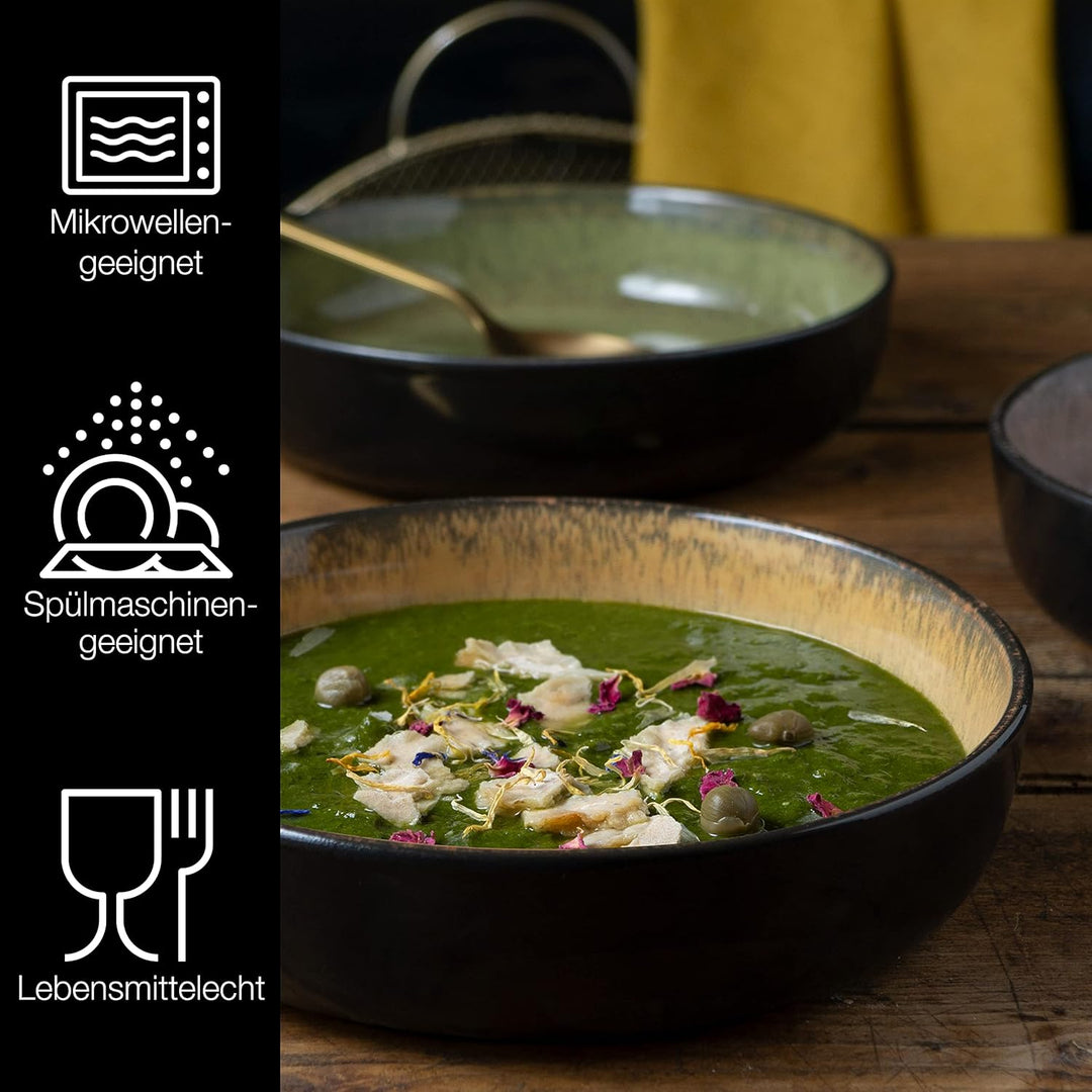 Moritz & Moritz VIDA 6er Suppen Teller Set Gelb-Grün-Rosa - Suppenteller für 6 Personen - Porzellan
