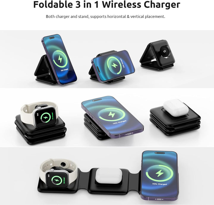 SUTOUG 3 in 1 Kabelloses Ladegerät Magnet Ladestation mit 18W Schnell Adapter für iPhone 14/13/12 Se
