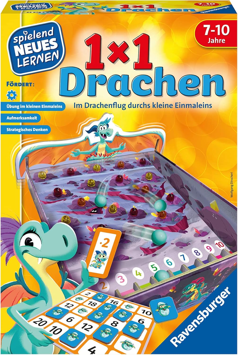 Ravensburger 24995 - Wer kennt die Uhr? & 24976-1x1 Drachen - Lernspiel für Kinder, Rechenspiel für