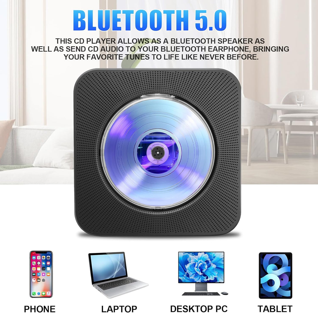 Tragbarer CD-Player für Zuhause mit Lautsprechern - Bluetooth Desktop CD-Player Eingebaute HiFi-Laut