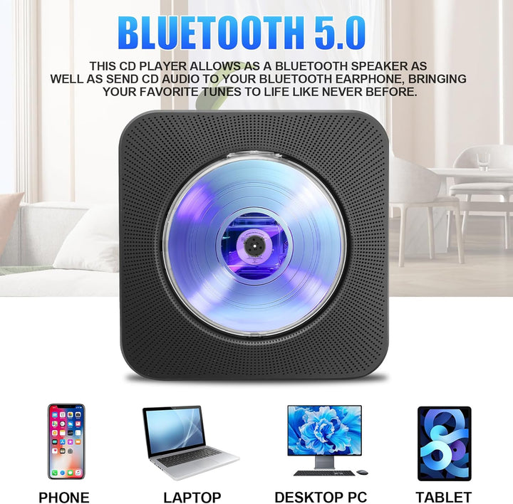 Tragbarer CD-Player für Zuhause mit Lautsprechern - Bluetooth Desktop CD-Player Eingebaute HiFi-Laut