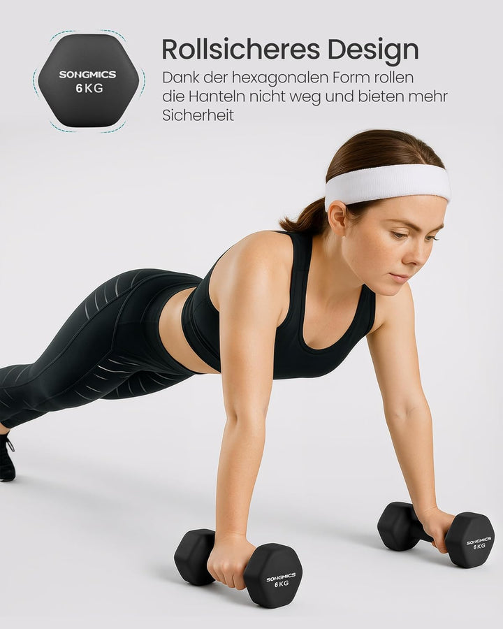 SONGMICS 2 Stück Hexagon Hanteln mit Neoprenbeschichtung für Krafttraining, Fitness, Zuhause 2 x 6 k