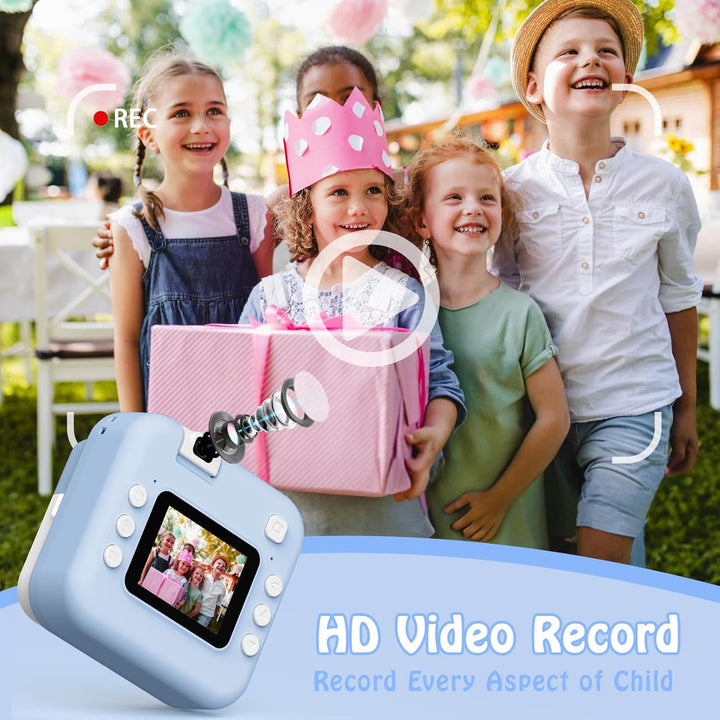 Kinderkamera Sofortbildkamera,1080P HD-Sofortkamera für Kinder mit 32 GB-Karte und 3 Rollen Fotopapi