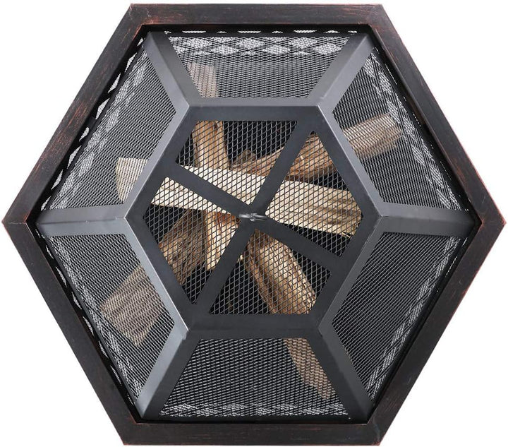 Gardebruk® Feuerschale mit Funkenschutz Sechseckig Stahl Modern Rost-Optik Garten Terrasse Feuerstel
