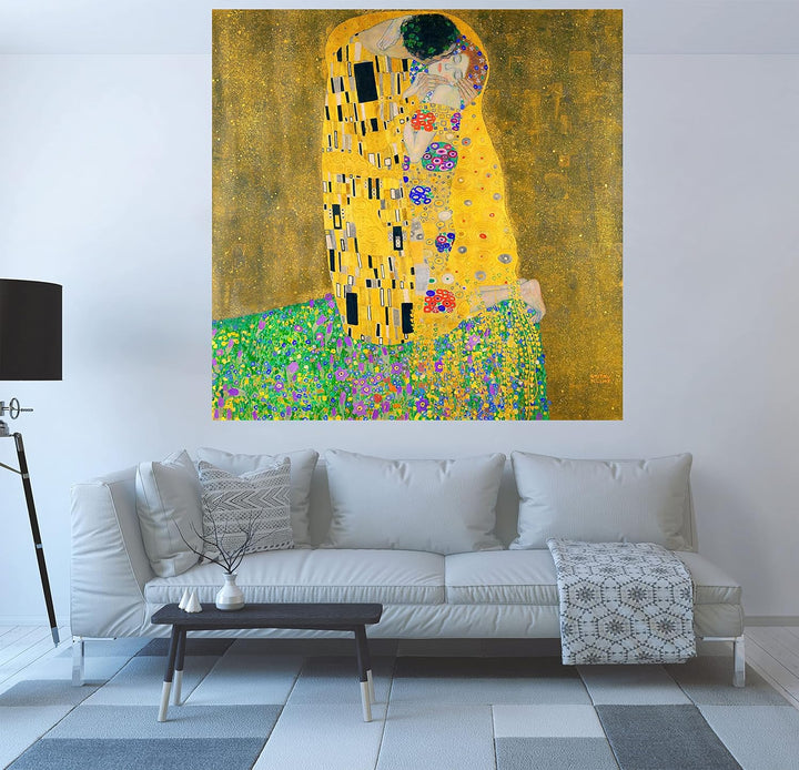 Berühmte Leinwanddrucke "The Kiss" von Gustav Klimt, Ölgemälde, Reproduktion, modern, gerahmt, 76 x