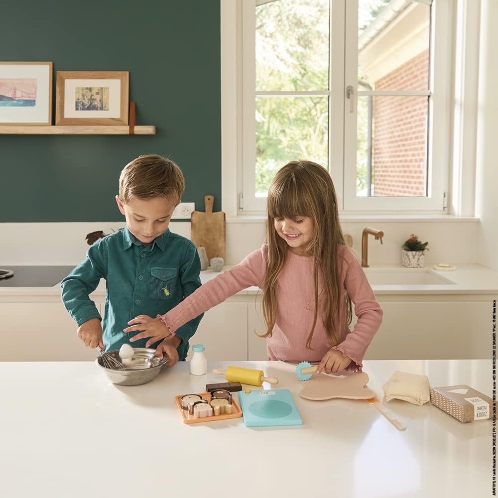 Janod - Meine Konditorei - Rollenspielzeug Küche und Essgeschirr - 19 Zubehörteile aus Holz und Filz