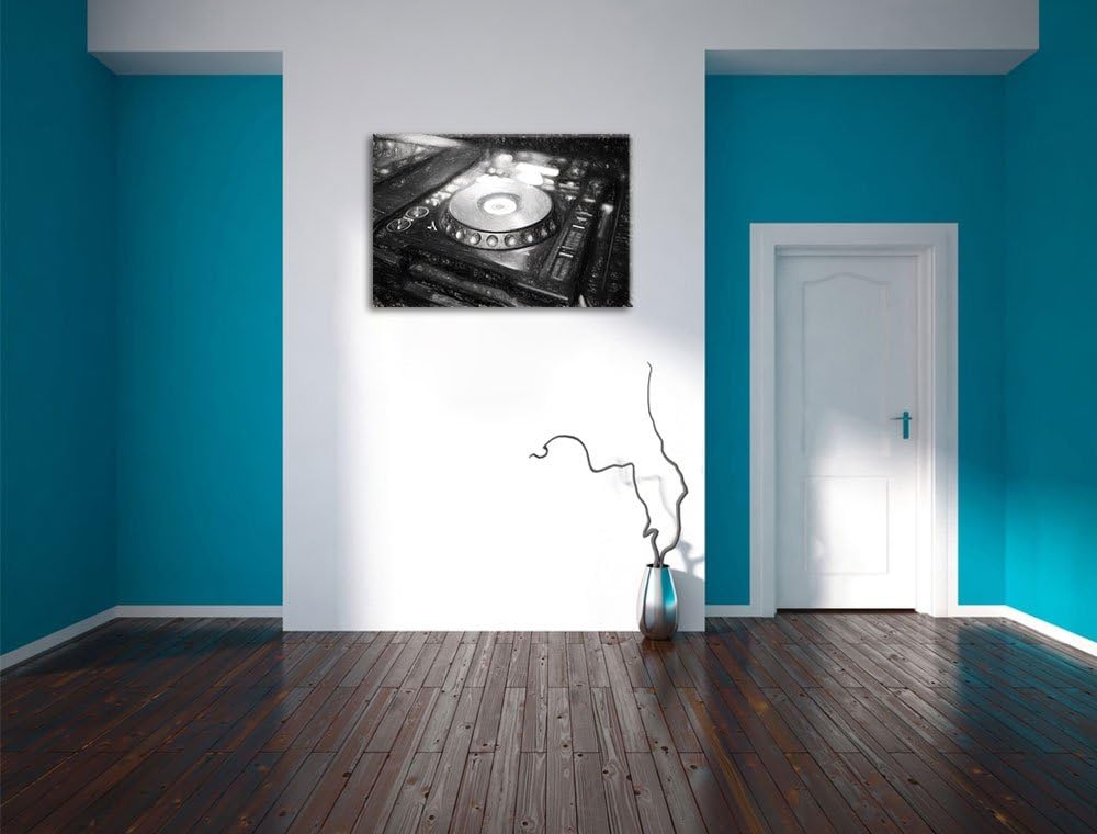 Pixxprint Grün beleuchteter DJ Pult / 100x70cm Leinwandbild bespannt auf Holzrahmen/Wandbild Kunstdr