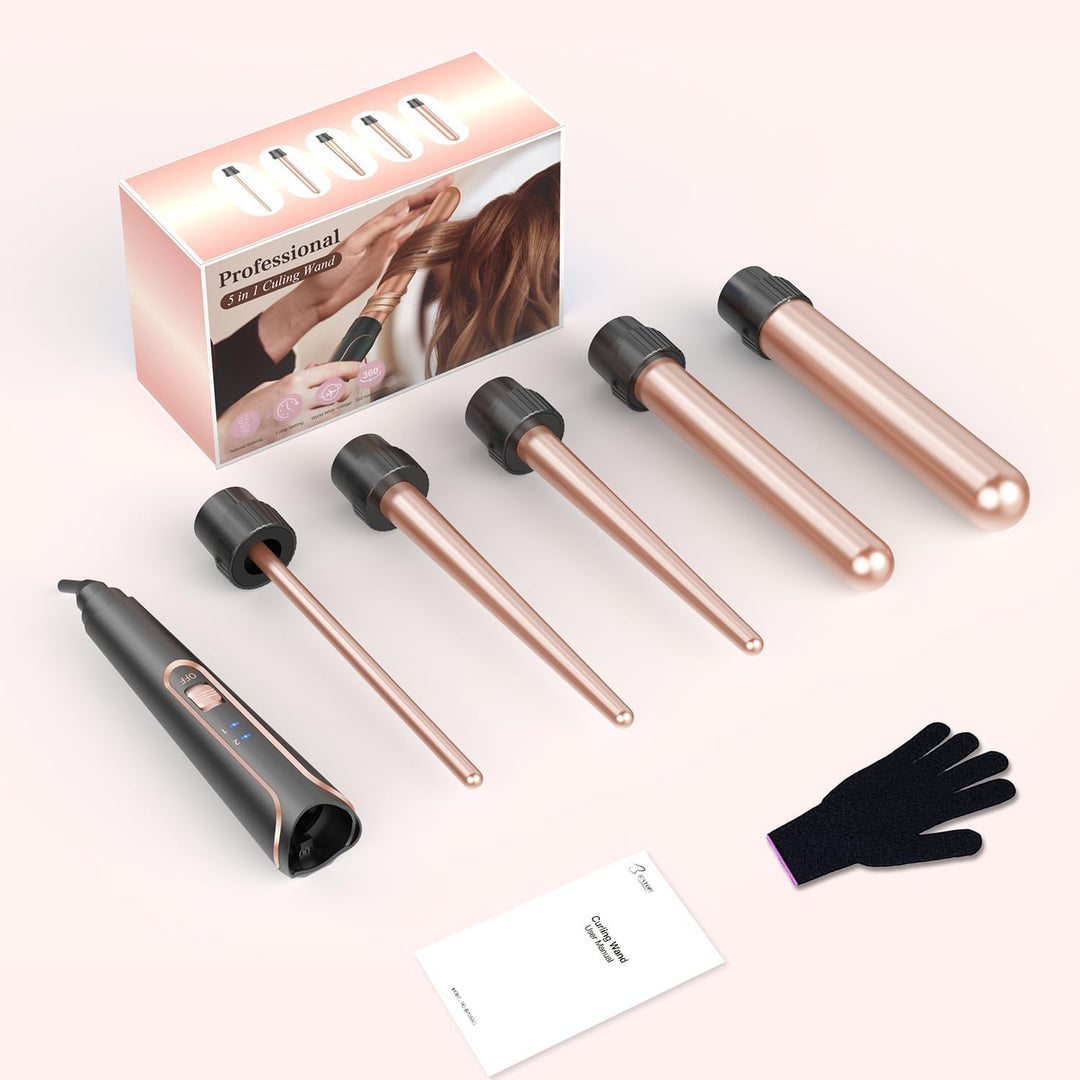 5-in-1 Lockenstab-Set - Wellenlockenstab - Geeignet für alle Haartypen, Keramikmaterial, schnelles A