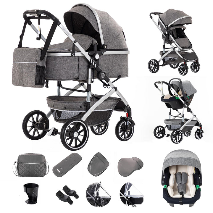 Gcarebb 3 in 1 Kinderwagen, Buggy Mit Auto Babyschale, Mit Einem Klick Zusammenklappbarer Tragbarer