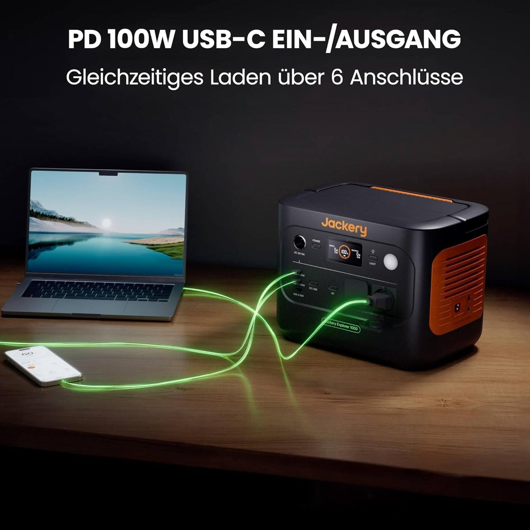 Jackery Explorer 1000 v2 Tragbare Powerstation,1070Wh LiFePO4 Solargenerator,1500W AC/100W USB-C Aus