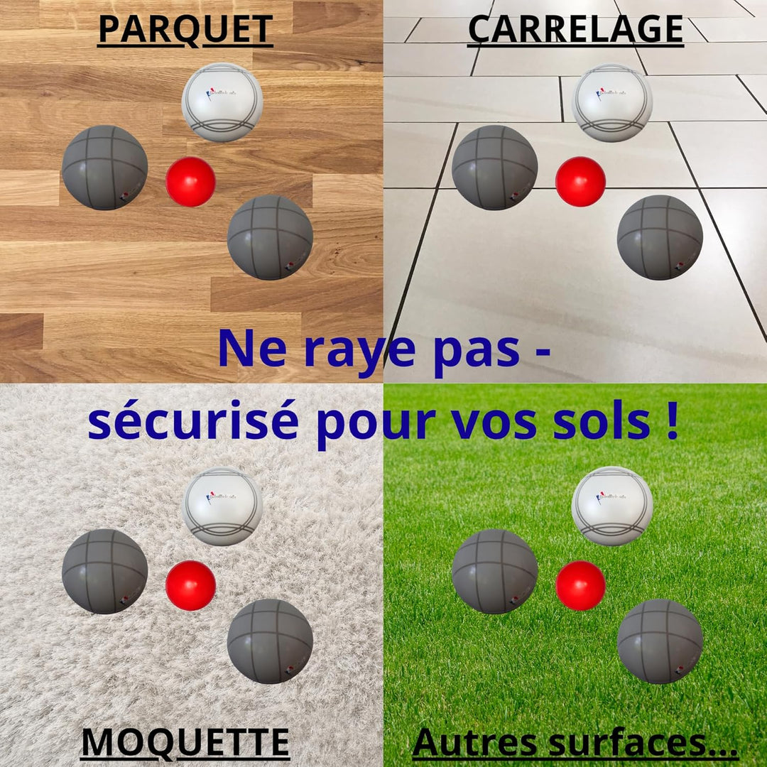 La belle boule Boccia-Kugel aus Schaumstoff – Innen & Aussen – Set mit 6 Kugeln + rote Zielkugel + A