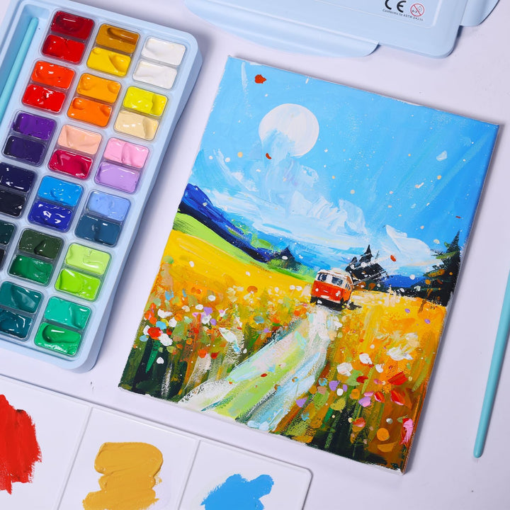 ARTFLY HIMI Gouache Farben Set, 36 Farben x 12 ml, Twin-Jelly-Cup-Design mit 3 Pinseln und einer Pal