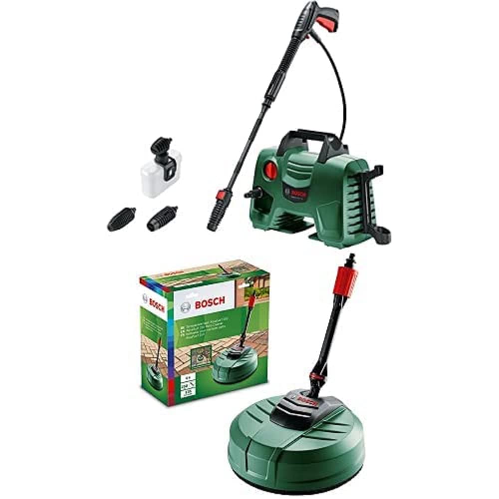 Bosch Hochdruckreiniger EasyAquatak + Terrasenreiniger Aufsatz Aquasurf Set mit Zubehör EasyAquatak