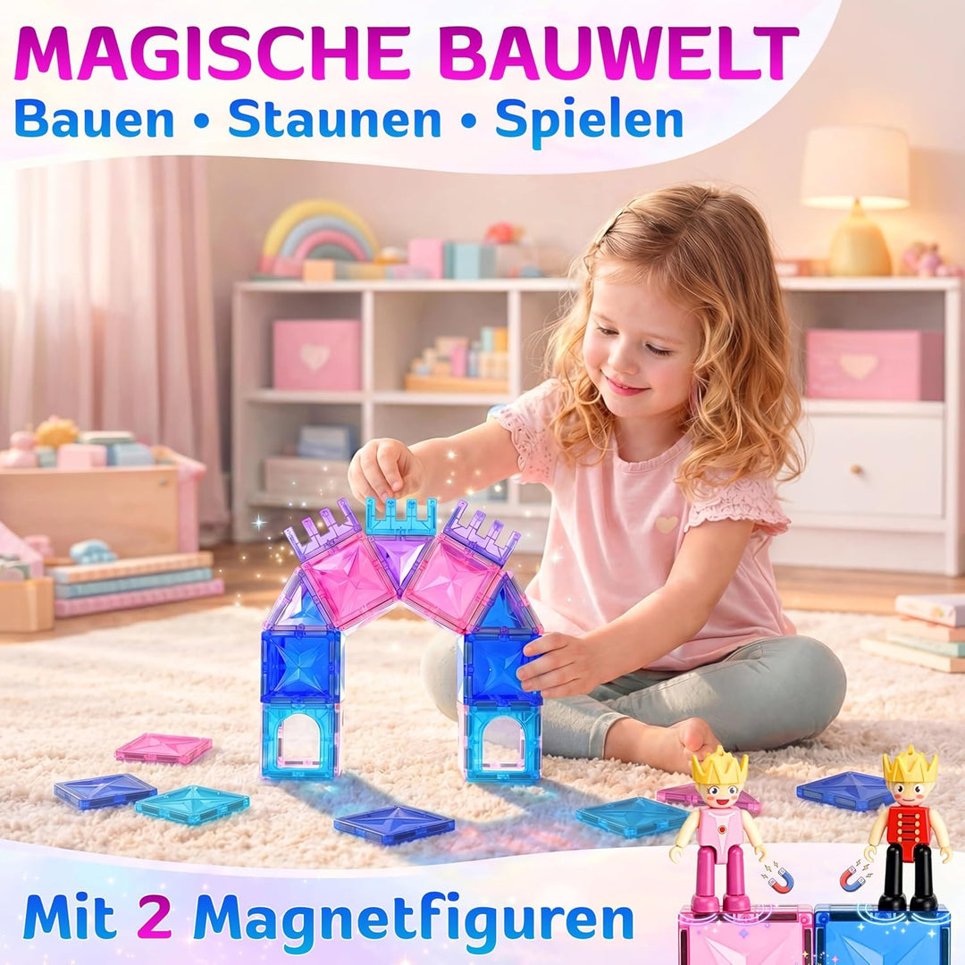 Magnetische Bausteine 60 Teile, Magnetsteine und Magnetspielzeug, Montessori Sensorik Spielzeug ab 3