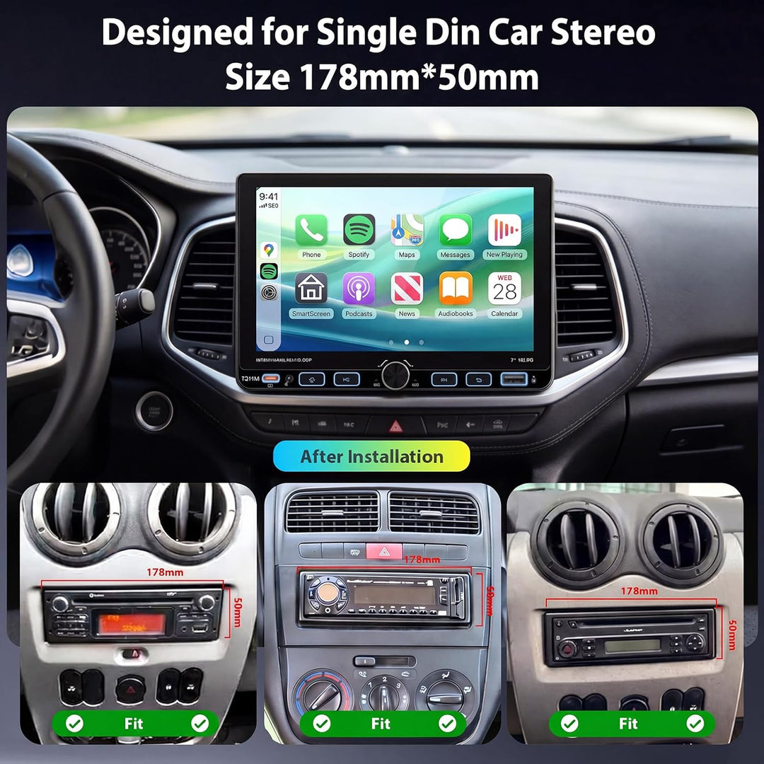 Hodozzy 1 Din RDS Autoradio mit Drahtlos Carplay Android Auto, 7 Zoll IPS Bildschirm,Unterstützt Blu